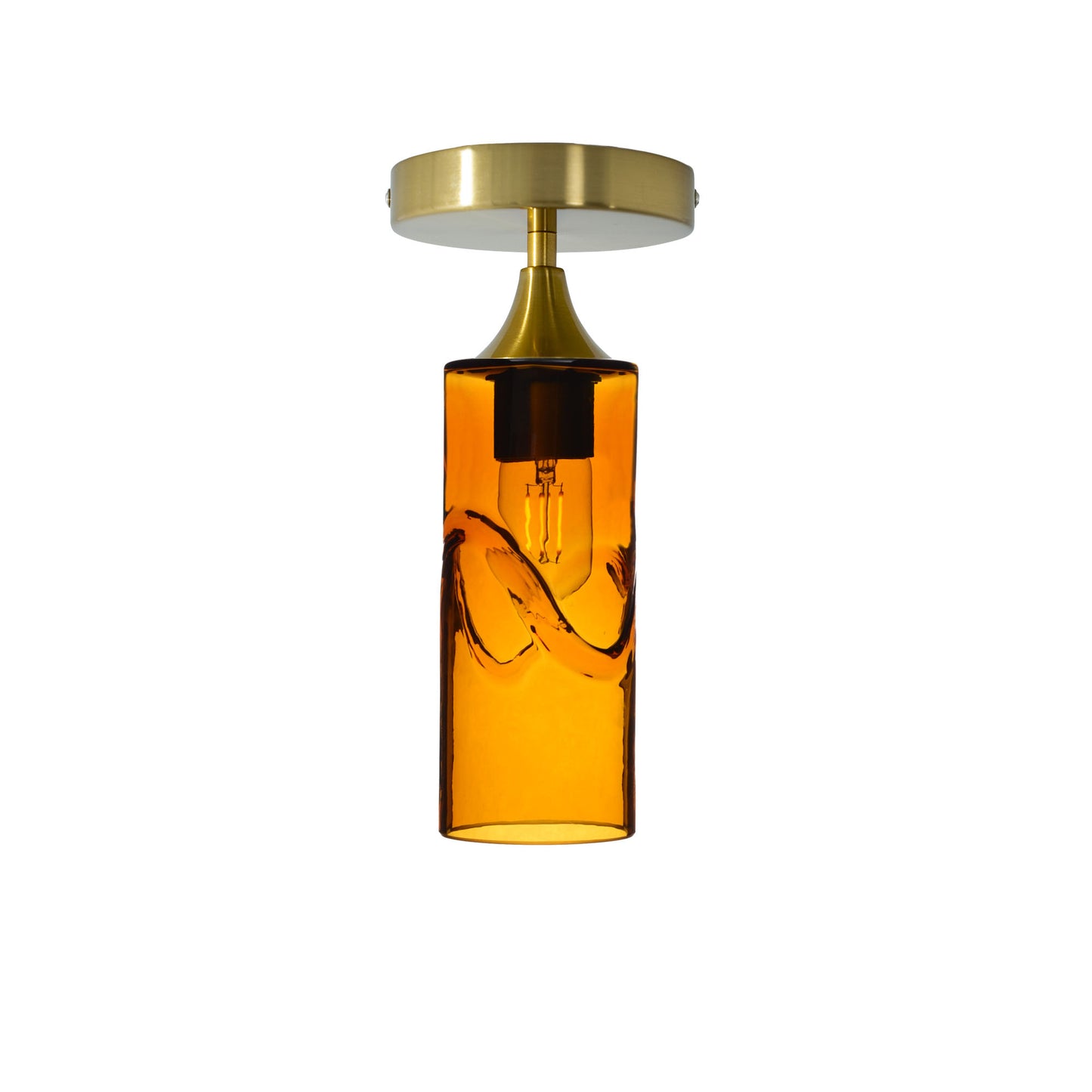 513 Semi-Flush-Glass-Bicycle Glass Co-Swell-Golden Amber-Polished Brass-Bicycle Glass Co
