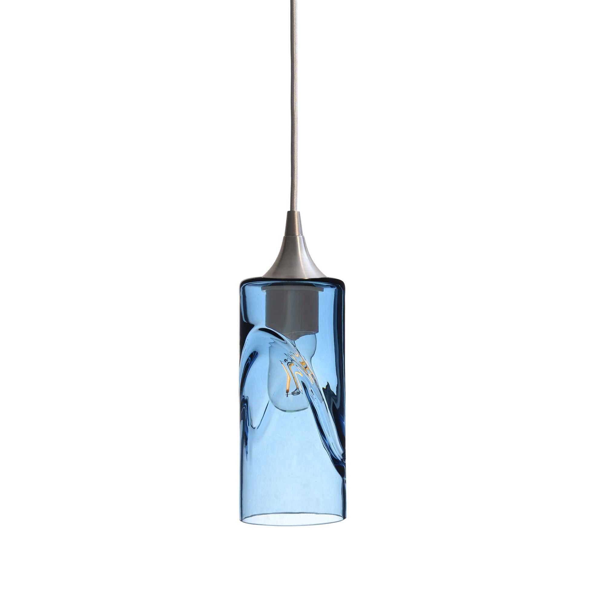 513 Single Pendant Light-Bicycle Glass Co-Brushed Nickel 15ft Cord + Track Mount-Swell-Steel Blue-Bicycle Glass Co