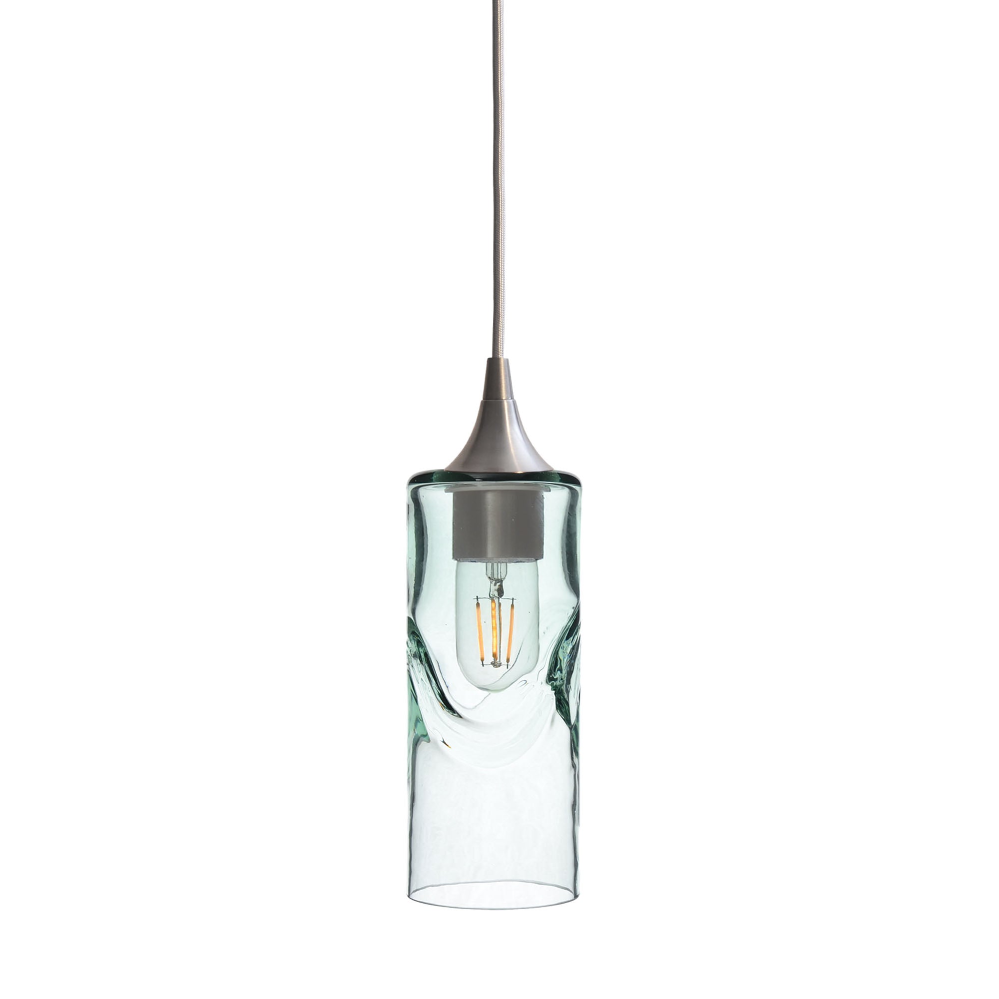 513 Single Pendant Light-Bicycle Glass Co-Brushed Nickel 15ft Cord + Track Mount-Swell-Eco Clear-Bicycle Glass Co