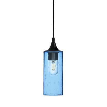 513 Single Pendant Light-Bicycle Glass Co-Matte Black 15ft Cord + Track Mount-Lunar-Steel Blue-Bicycle Glass Co