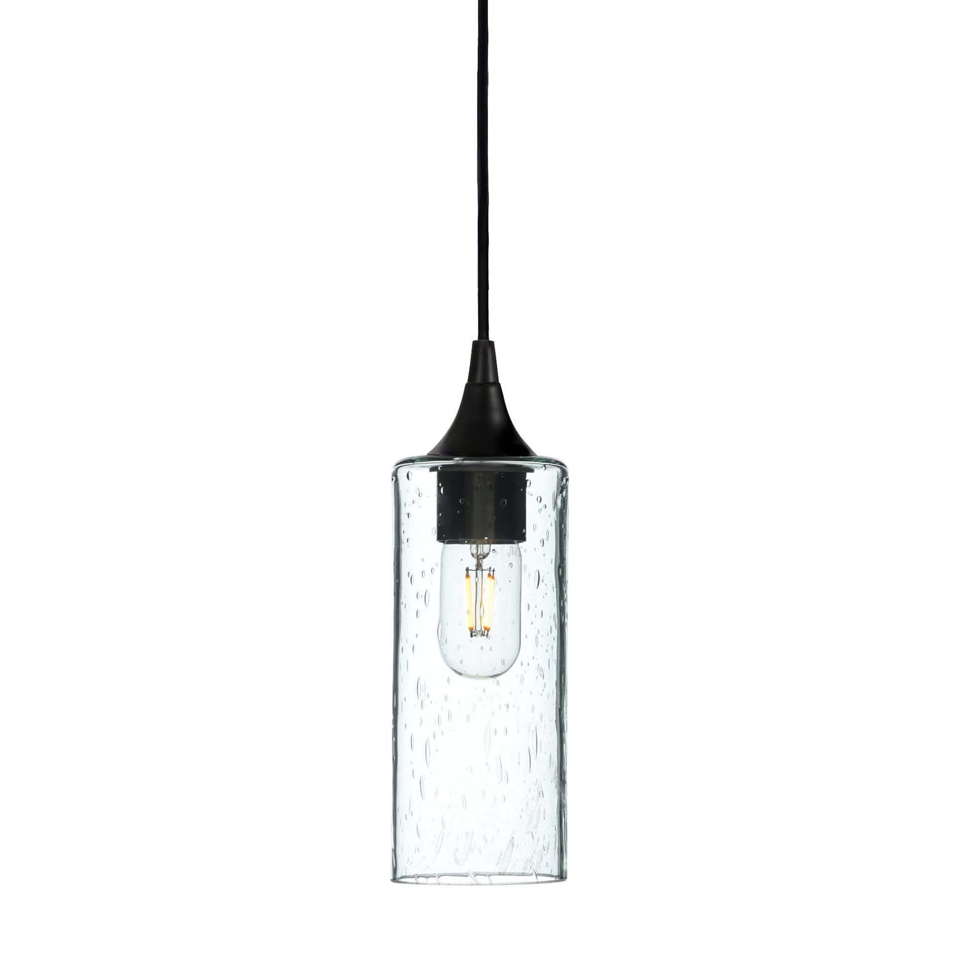 513 Single Pendant Light-Bicycle Glass Co-Matte Black 15ft Cord + Track Mount-Lunar-Eco Clear-Bicycle Glass Co