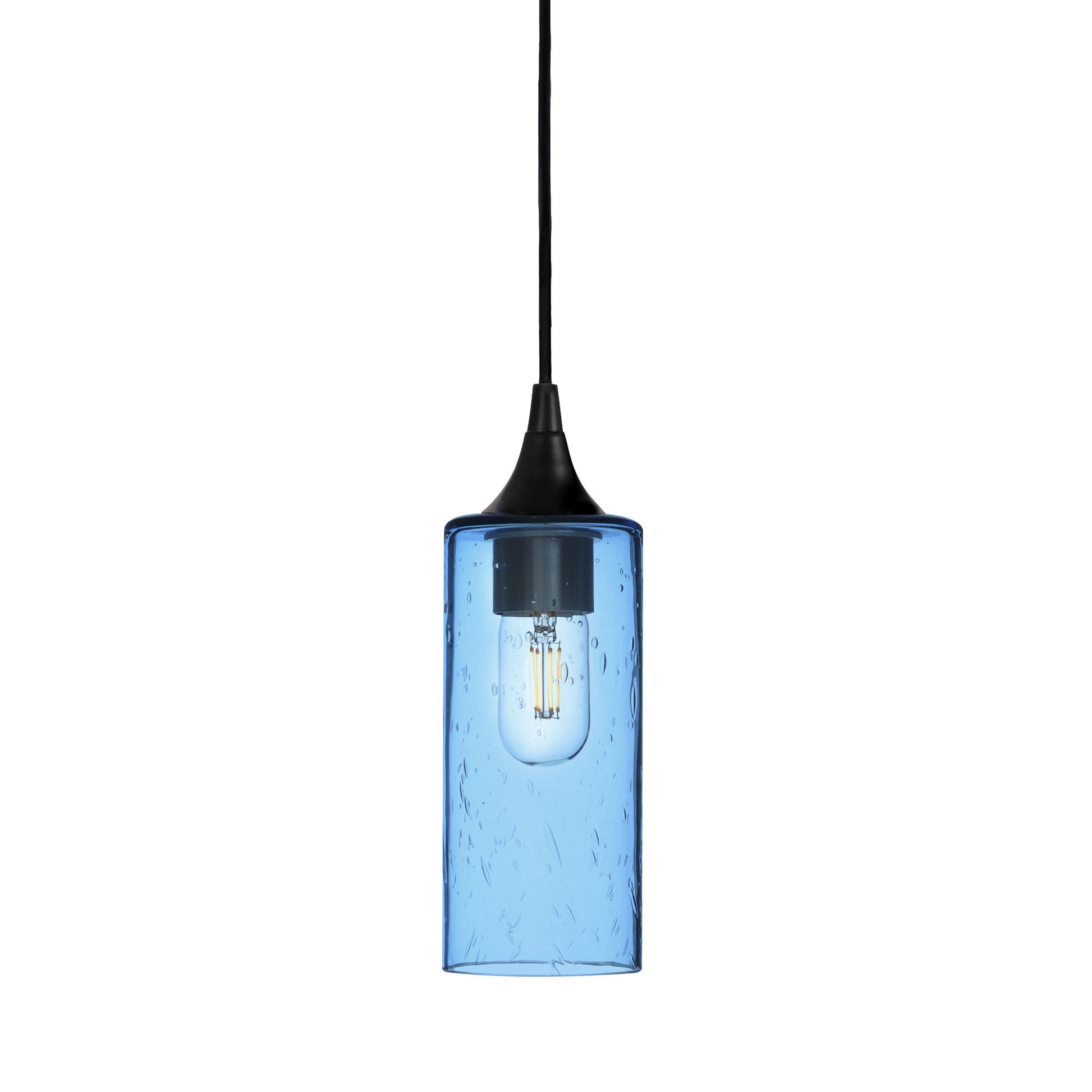 513 Single Pendant Light-Bicycle Glass Co-Matte Black 15ft Cord + Track Mount-Lunar-Steel Blue-Bicycle Glass Co