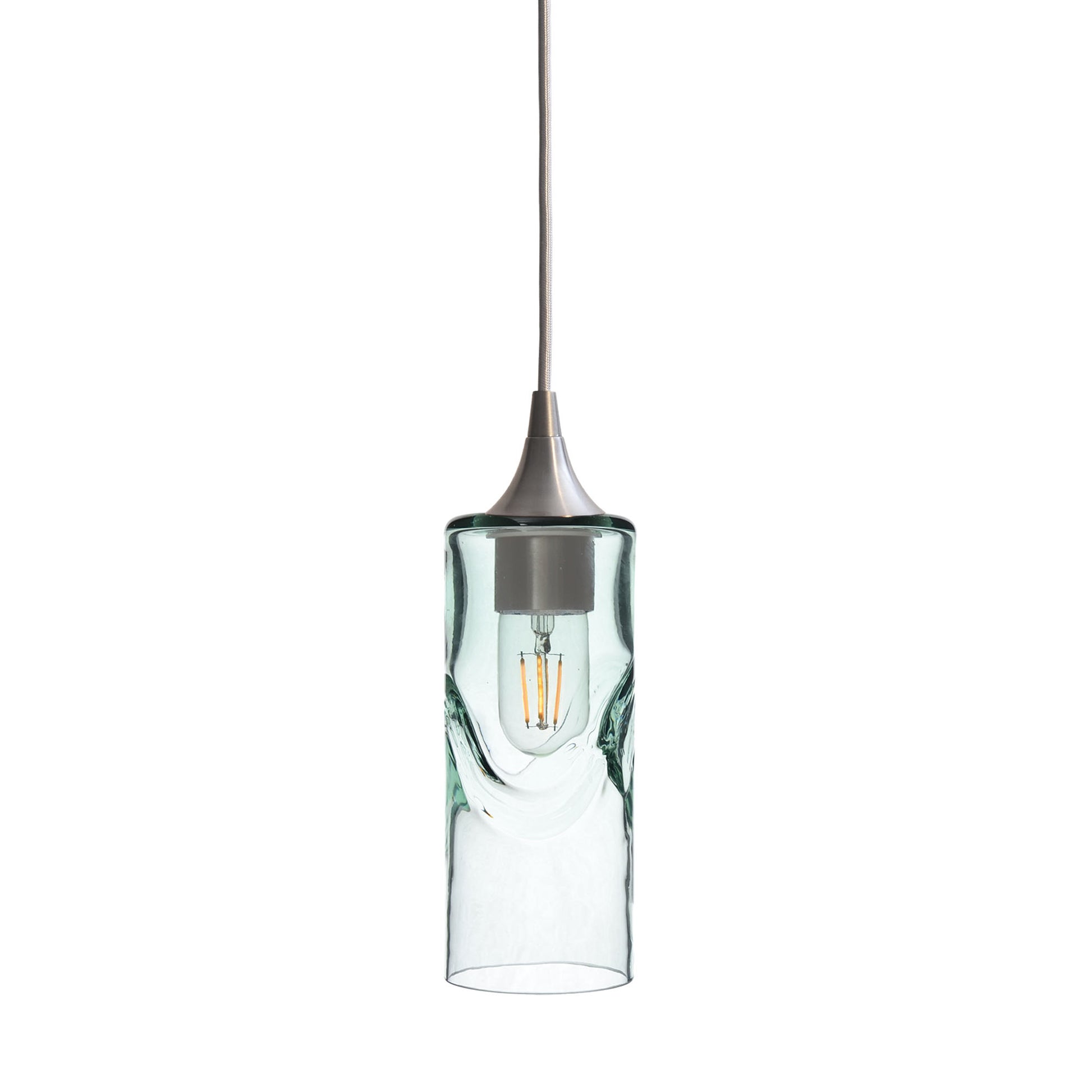 513 Single Pendant Light-Bicycle Glass Co-Brushed Nickel 15ft Cord + Track Mount-Swell-Eco Clear-Bicycle Glass Co