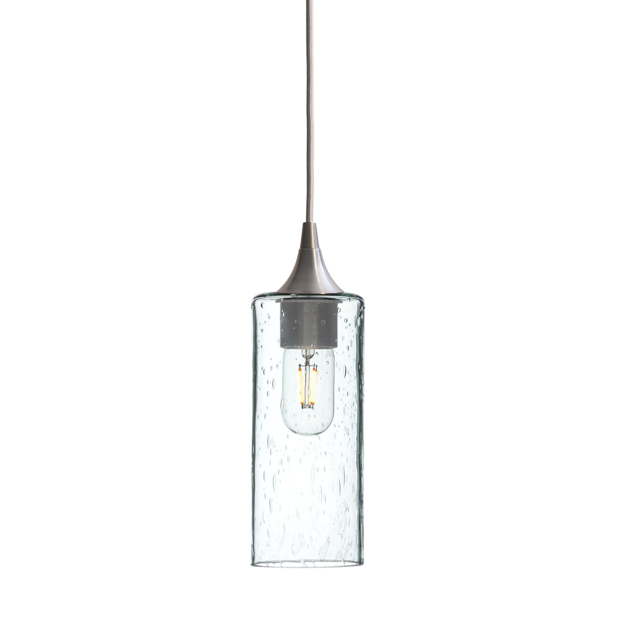 513 Single Pendant Light-Bicycle Glass Co-Brushed Nickel 15ft Cord + Track Mount-Lunar-Eco Clear-Bicycle Glass Co