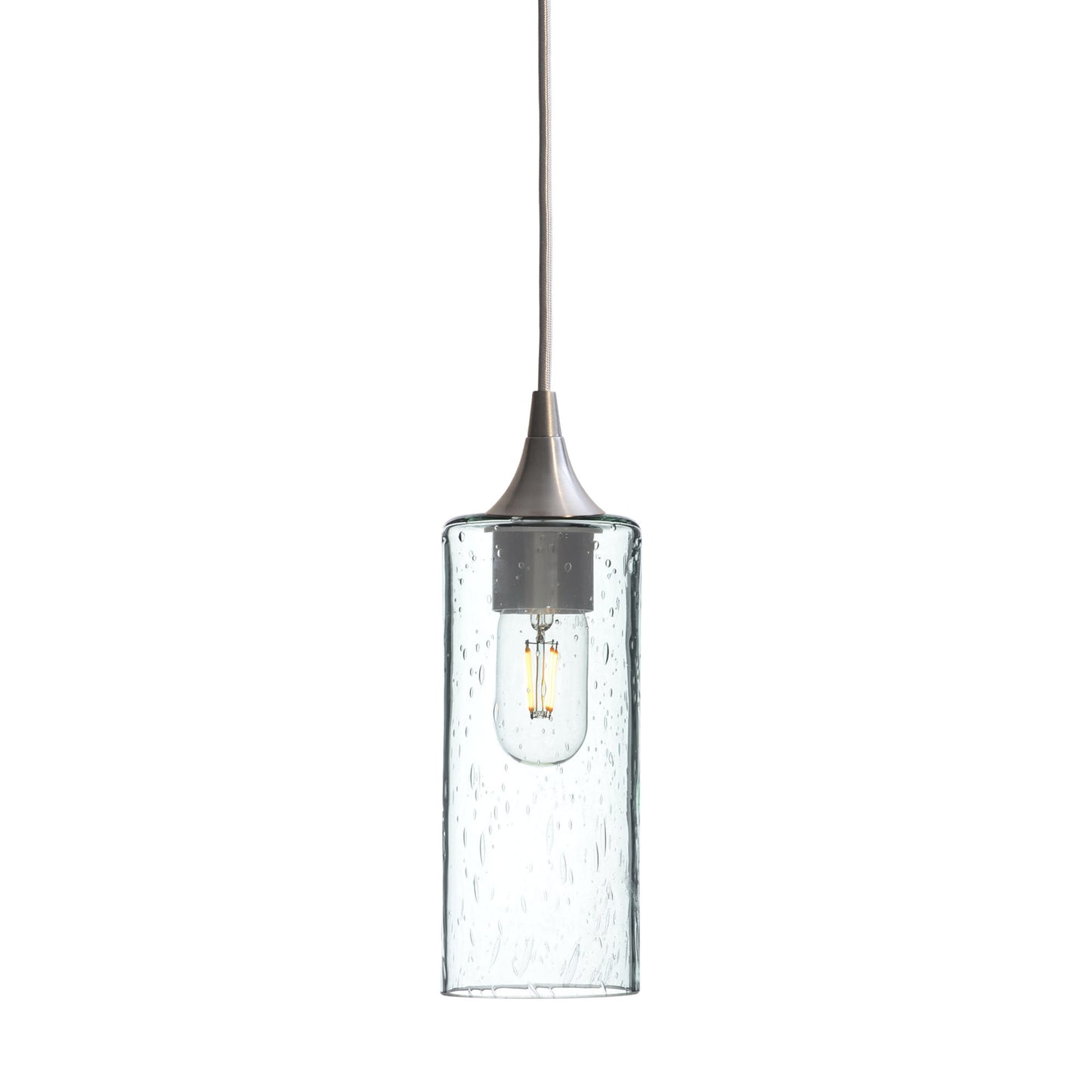 513 Single Pendant Light-Bicycle Glass Co-Brushed Nickel - 4ft Cord-Lunar-Eco Clear-Bicycle Glass Co