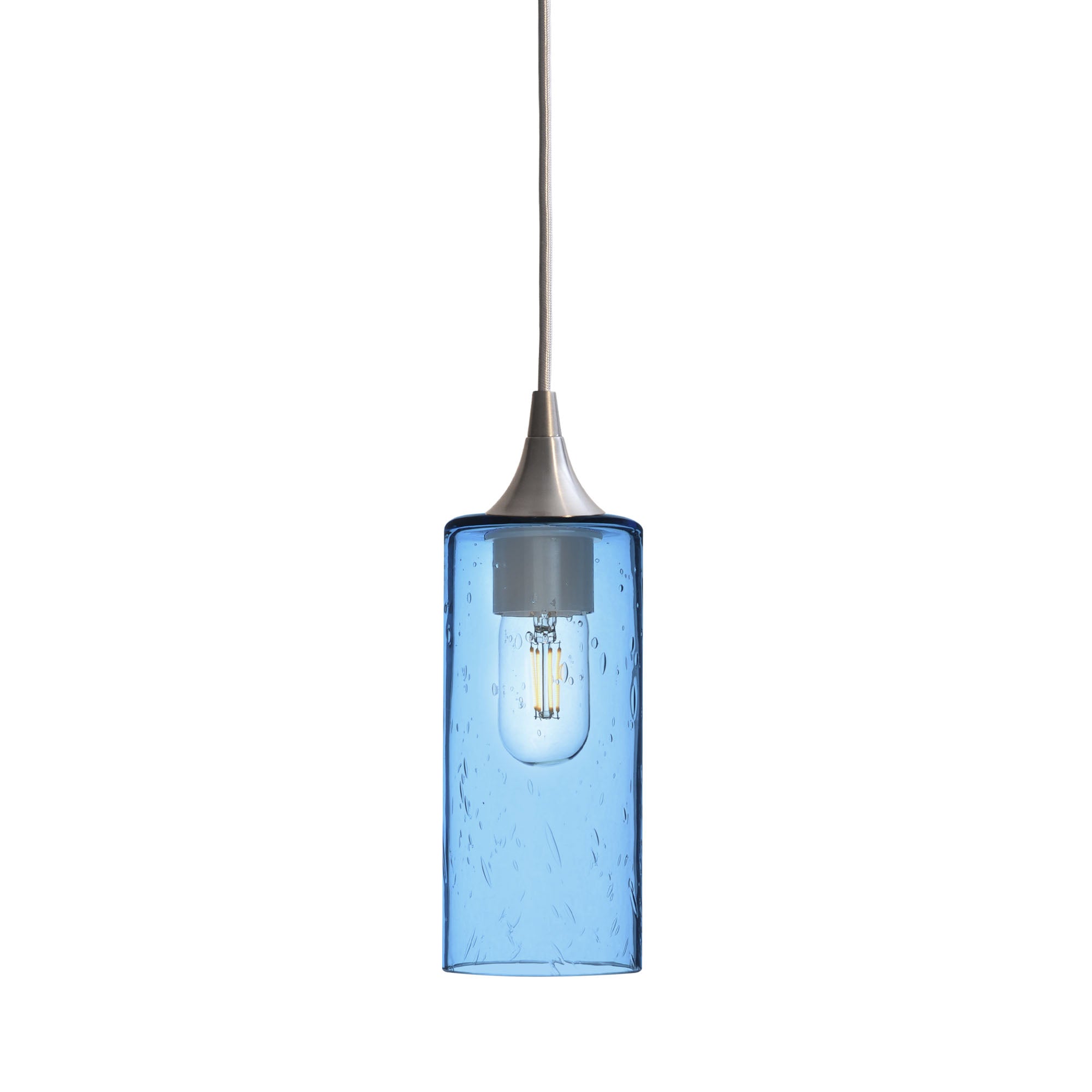 513 Single Pendant Light-Bicycle Glass Co-Brushed Nickel - 4ft Cord-Lunar-Steel Blue-Bicycle Glass Co