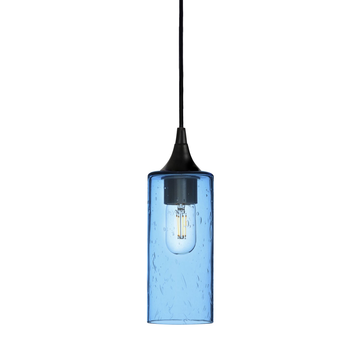 513 Single Pendant Light-Bicycle Glass Co-Matte Black - 8ft Cord-Lunar-Steel Blue-Bicycle Glass Co