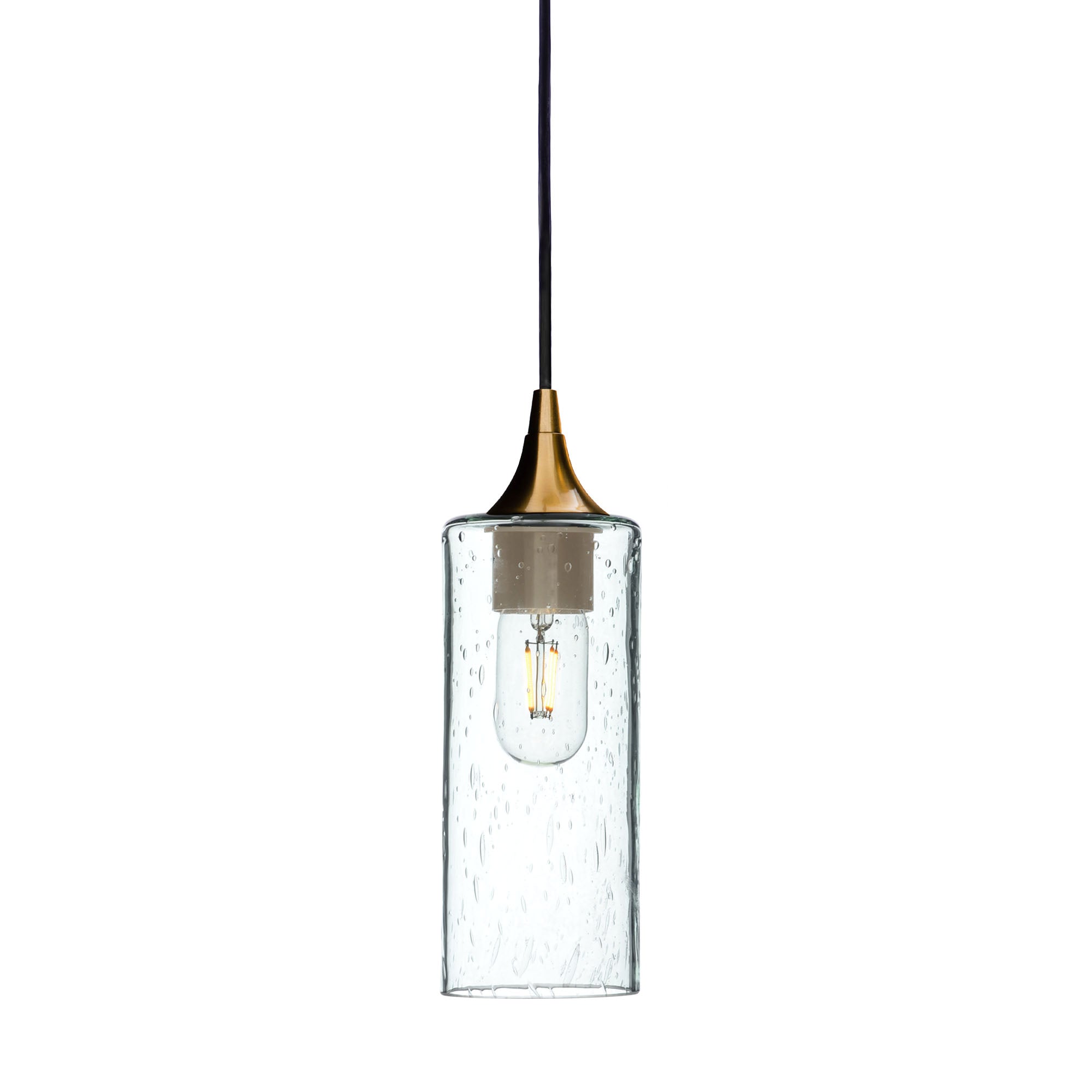 513 Single Pendant Light-Bicycle Glass Co-Polished Brass - 4ft Cord-Lunar-Eco Clear-Bicycle Glass Co
