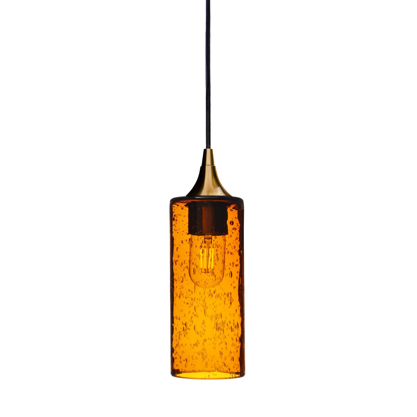 513 Single Pendant Light-Bicycle Glass Co-Polished Brass - 4ft Cord-Lunar-Golden Amber-Bicycle Glass Co