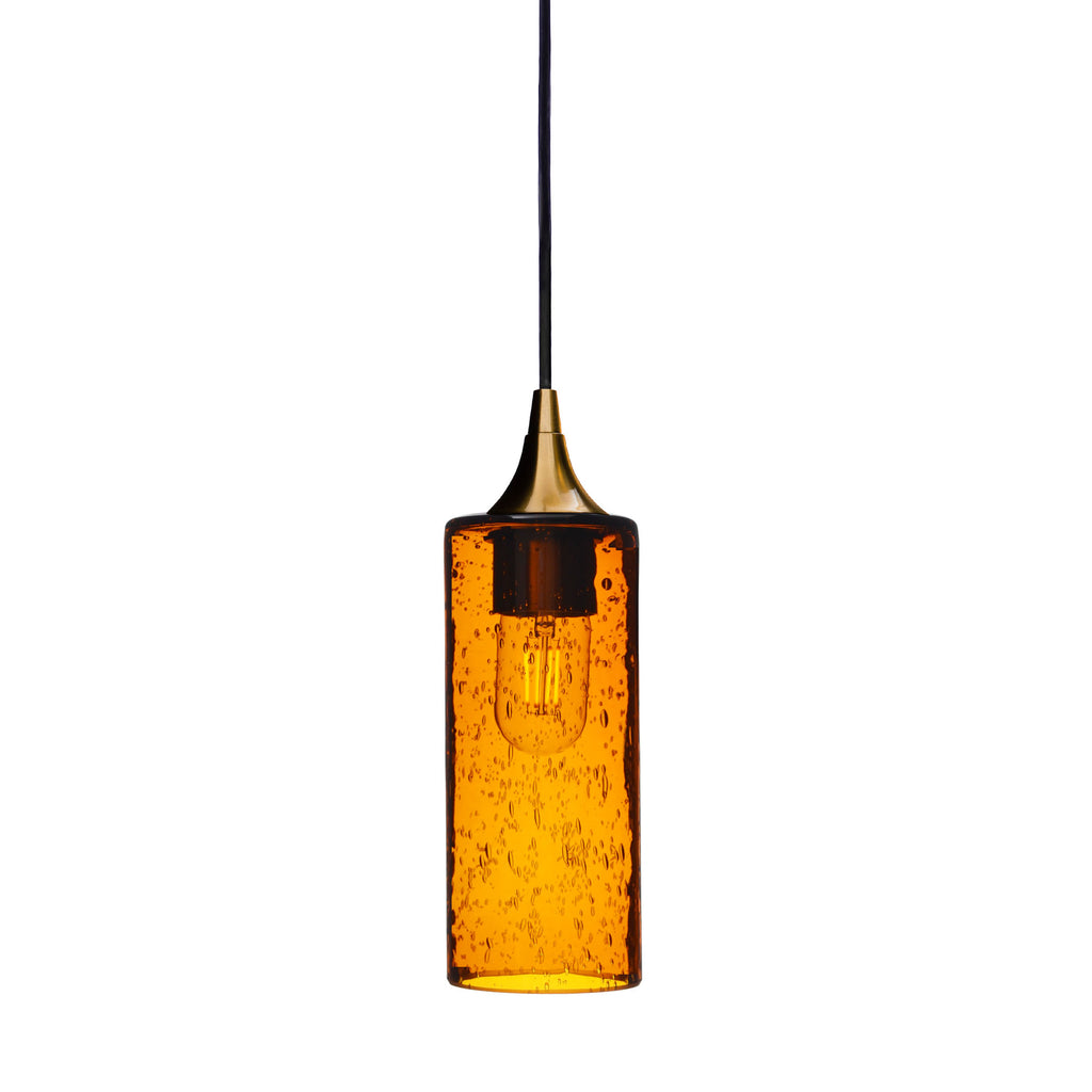 513 Single Pendant Light-Bicycle Glass Co-Polished Brass - 4ft Cord-Lunar-Golden Amber-Bicycle Glass Co