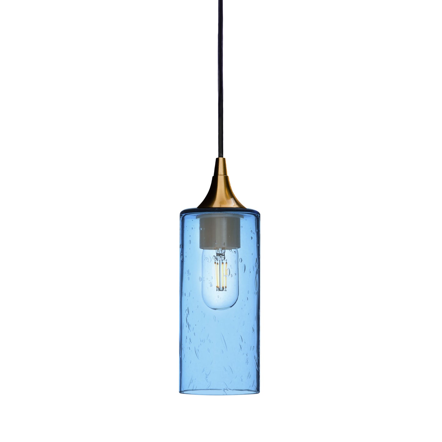 513 Single Pendant Light-Bicycle Glass Co-Polished Brass - 4ft Cord-Lunar-Steel Blue-Bicycle Glass Co