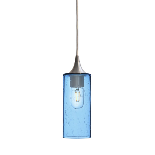 513 Single Pendant Light-Bicycle Glass Co-Brushed Nickel 15ft Cord + Track Mount-Lunar-Steel Blue-Bicycle Glass Co