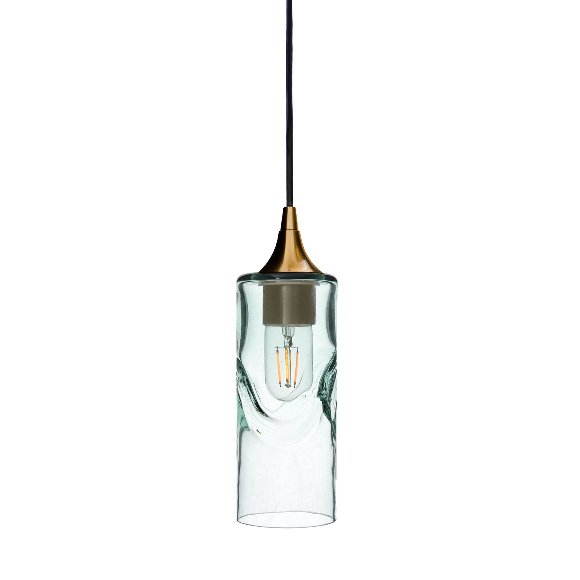 513 Single Pendant Light-Bicycle Glass Co-Polished Brass 15ft Cord + Track Mount-Swell-Eco Clear-Bicycle Glass Co