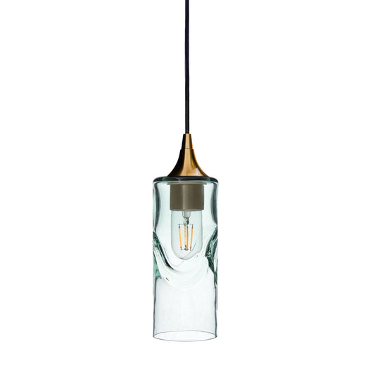 513 Single Pendant Light-Bicycle Glass Co-Polished Brass 15ft Cord + Track Mount-Swell-Eco Clear-Bicycle Glass Co