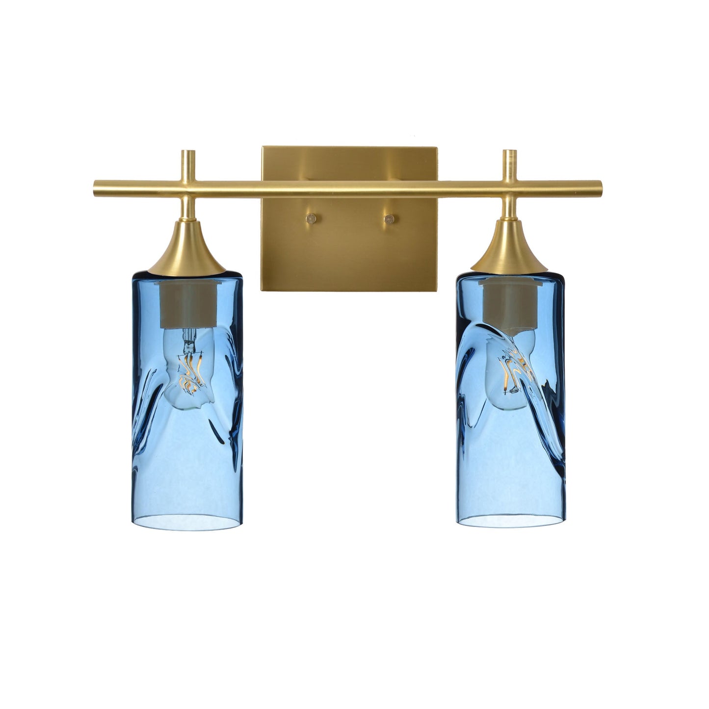 513 Swell: 2 Light Wall Vanity-Glass-Bicycle Glass Co - Hotshop-Steel Blue-Satin Brass-Bicycle Glass Co