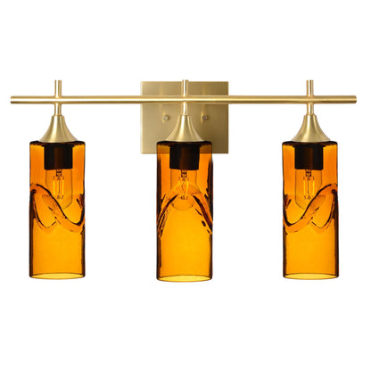 513 Swell: 3 Light Wall Vanity-Glass-Bicycle Glass Co - Hotshop-Golden Amber-Satin Brass-Bicycle Glass Co