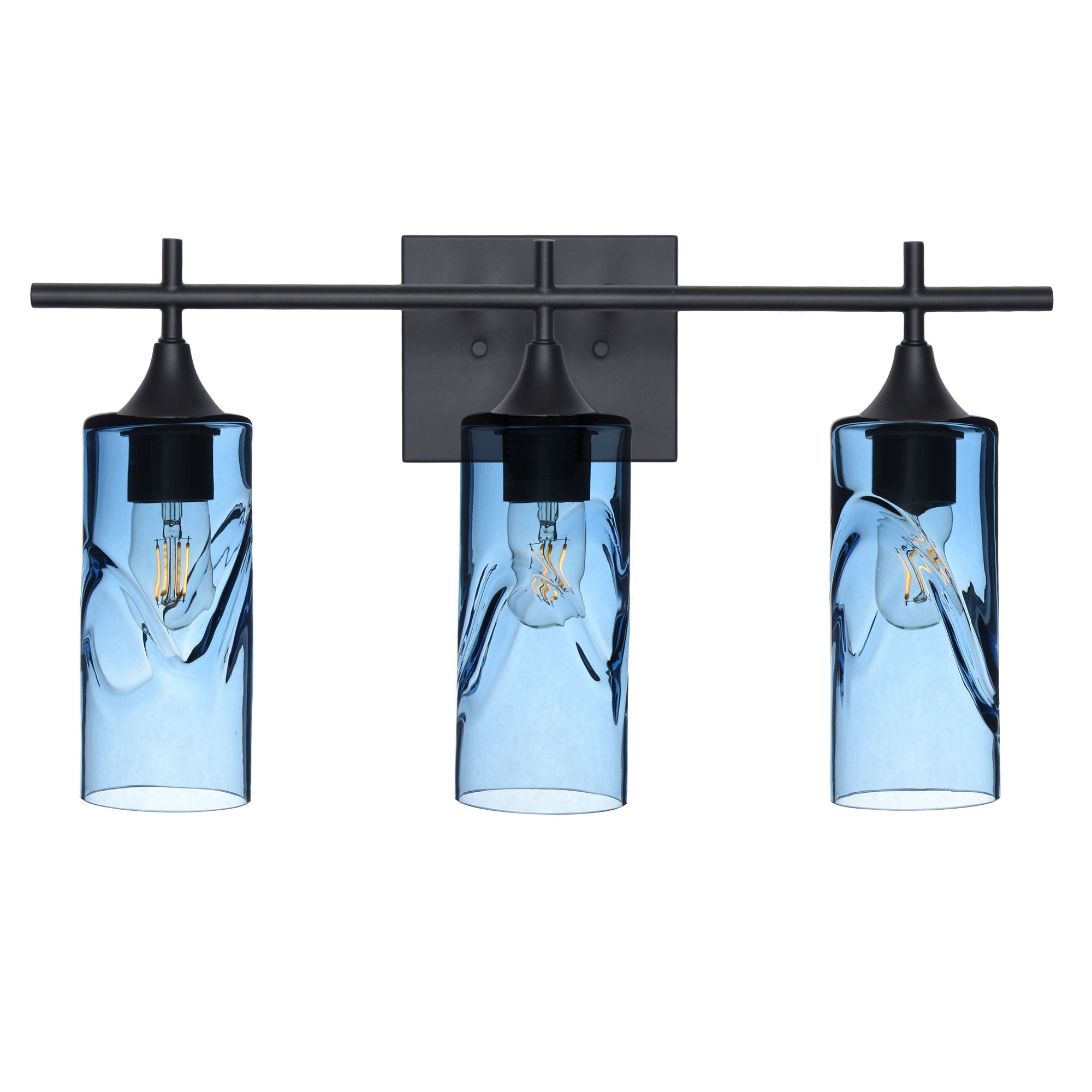 513 Swell: 3 Light Wall Vanity-Glass-Bicycle Glass Co - Hotshop-Steel Blue-Matte Black-Bicycle Glass Co