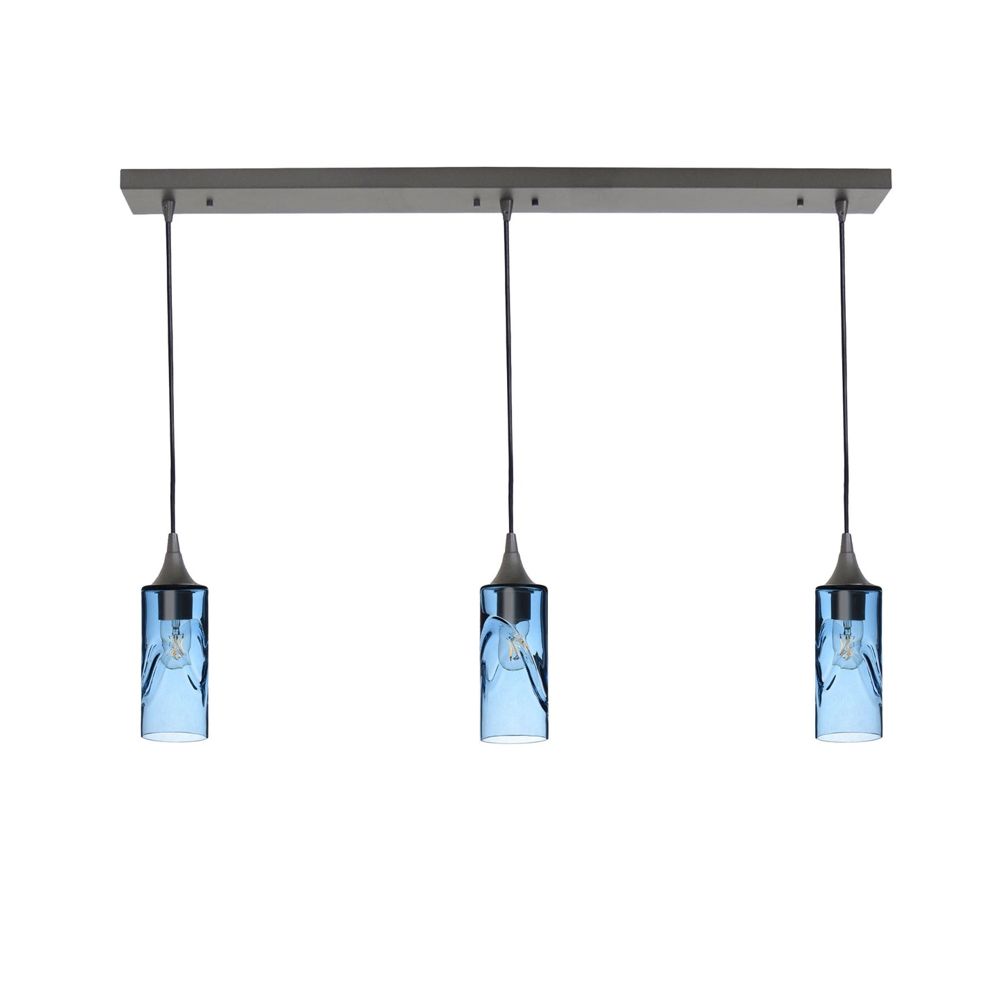 513 Swell: 3 Pendant Linear Chandelier-Glass-Bicycle Glass Co - Hotshop-Steel Blue-Antique Bronze-Bicycle Glass Co