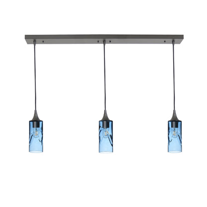 513 Swell: 3 Pendant Linear Chandelier-Glass-Bicycle Glass Co - Hotshop-Steel Blue-Antique Bronze-Bicycle Glass Co