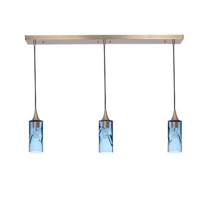 513 Swell: 3 Pendant Linear Chandelier-Glass-Bicycle Glass Co - Hotshop-Steel Blue-Polished Brass-Bicycle Glass Co