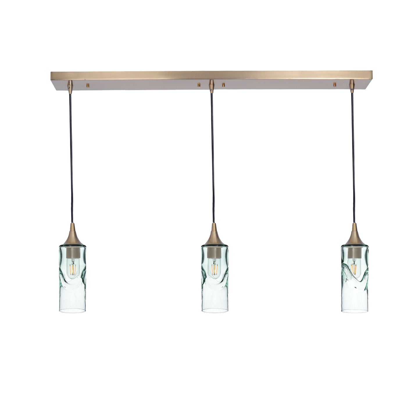 513 Swell: 3 Pendant Linear Chandelier-Glass-Bicycle Glass Co - Hotshop-Eco Clear-Polished Brass-Bicycle Glass Co