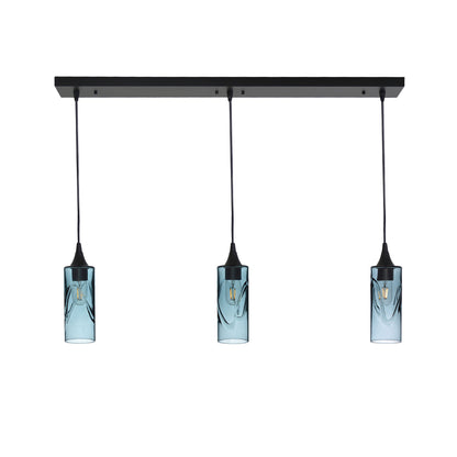513 Swell: 3 Pendant Linear Chandelier-Glass-Bicycle Glass Co - Hotshop-Slate Gray-Matte Black-Bicycle Glass Co