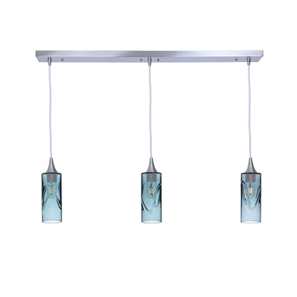 513 Swell: 3 Pendant Linear Chandelier-Glass-Bicycle Glass Co - Hotshop-Slate Gray-Brushed Nickel-Bicycle Glass Co