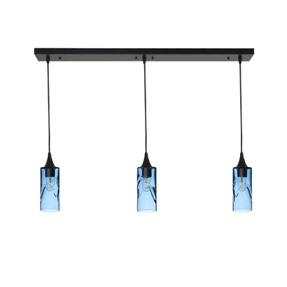 513 Swell: 3 Pendant Linear Chandelier-Glass-Bicycle Glass Co - Hotshop-Steel Blue-Matte Black-Bicycle Glass Co