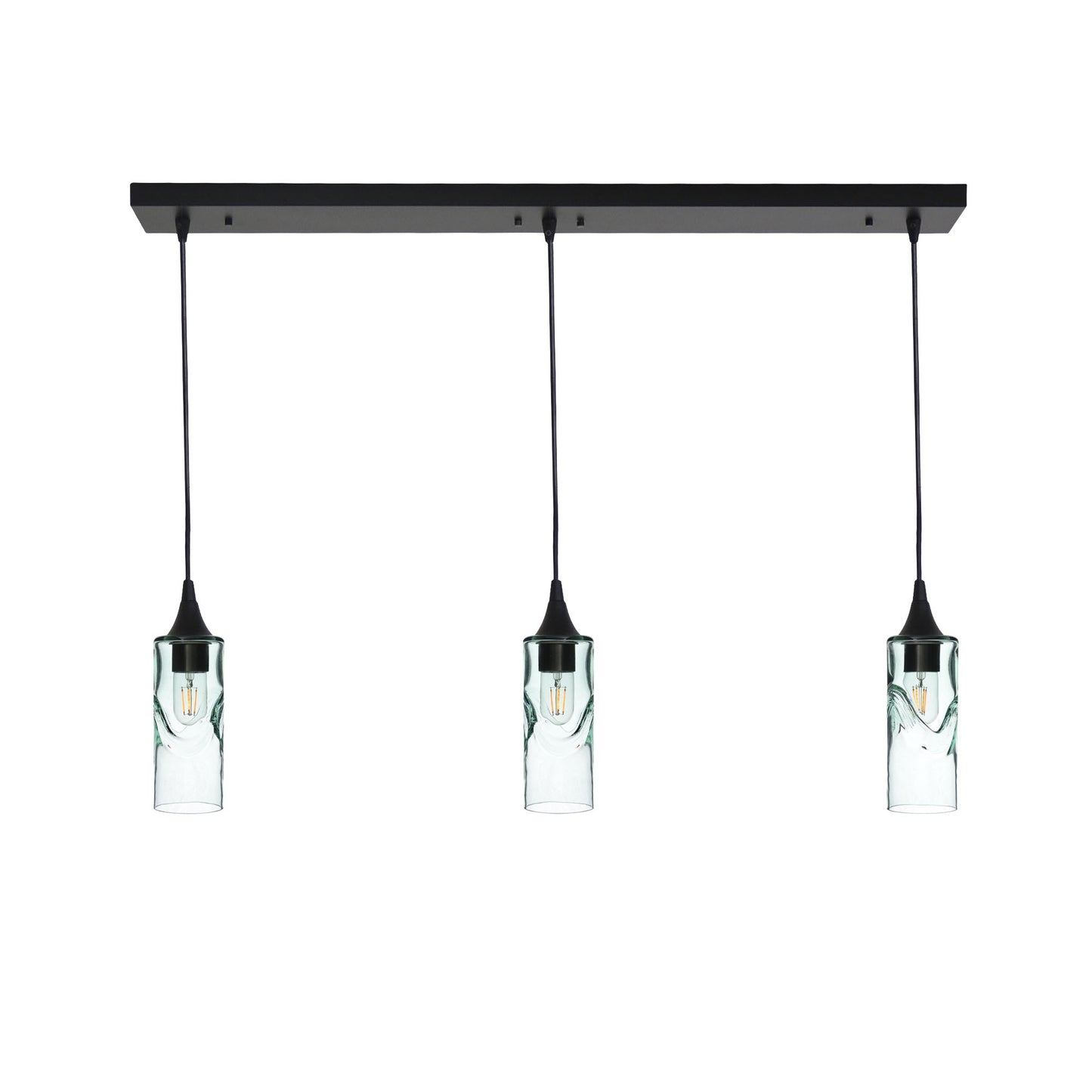 513 Swell: 3 Pendant Linear Chandelier-Glass-Bicycle Glass Co - Hotshop-Eco Clear-Matte Black-Bicycle Glass Co