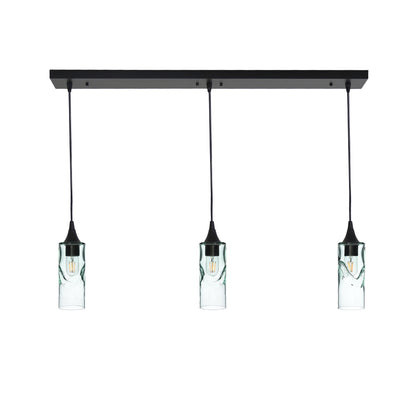 513 Swell: 3 Pendant Linear Chandelier-Glass-Bicycle Glass Co - Hotshop-Eco Clear-Matte Black-Bicycle Glass Co