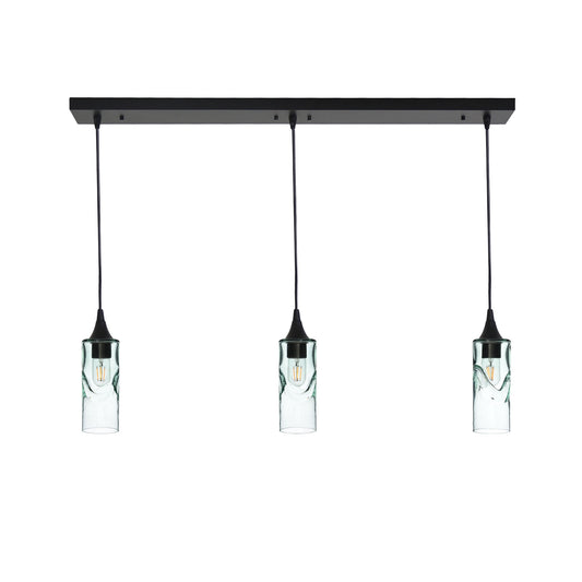 513 Swell: 3 Pendant Linear Chandelier-Glass-Bicycle Glass Co - Hotshop-Eco Clear-Matte Black-Bicycle Glass Co