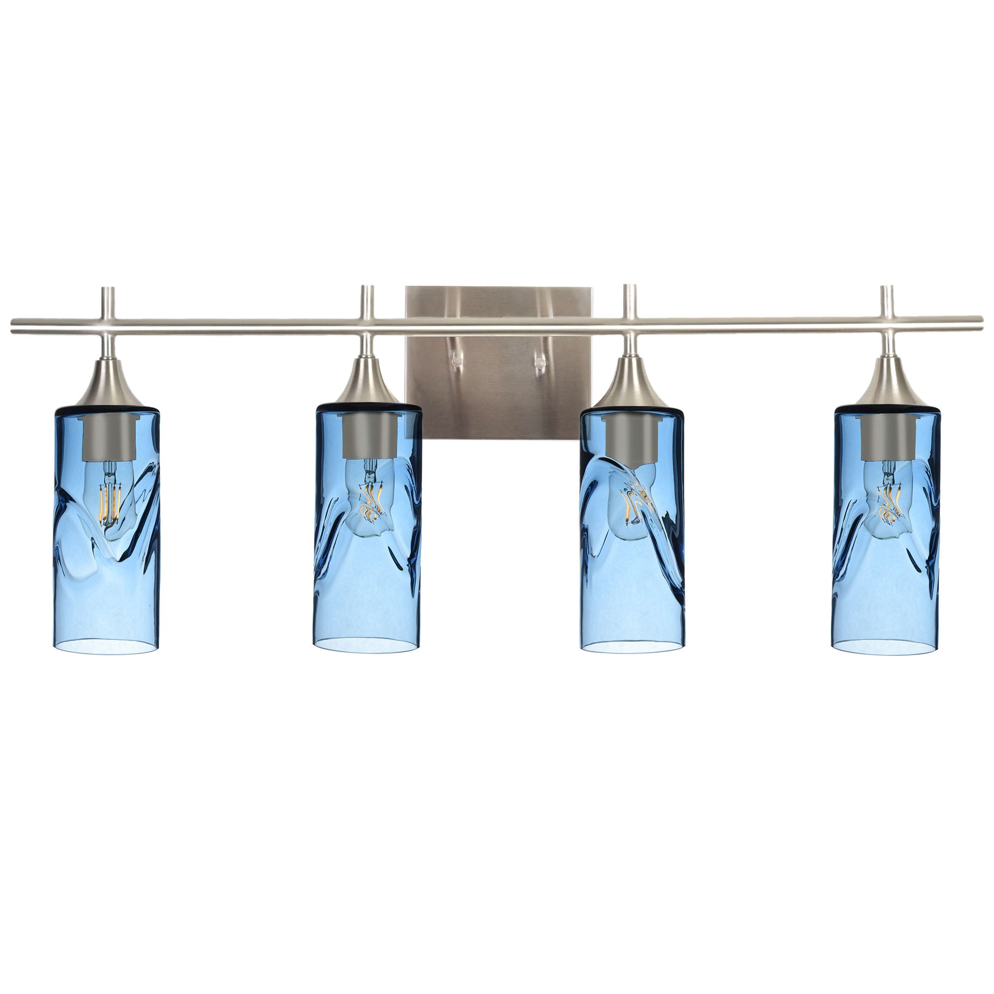 513 Swell: 4 Light Wall Vanity-Glass-Bicycle Glass Co - Hotshop-Steel Blue-Brushed Nickel-Bicycle Glass Co