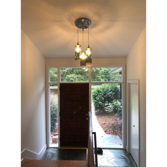 515 3 Pendant Cascade Chandelier-Glass-Bicycle Glass Co-Matte Black - 4ft Cord-Lunar-Steel Blue-Bicycle Glass Co