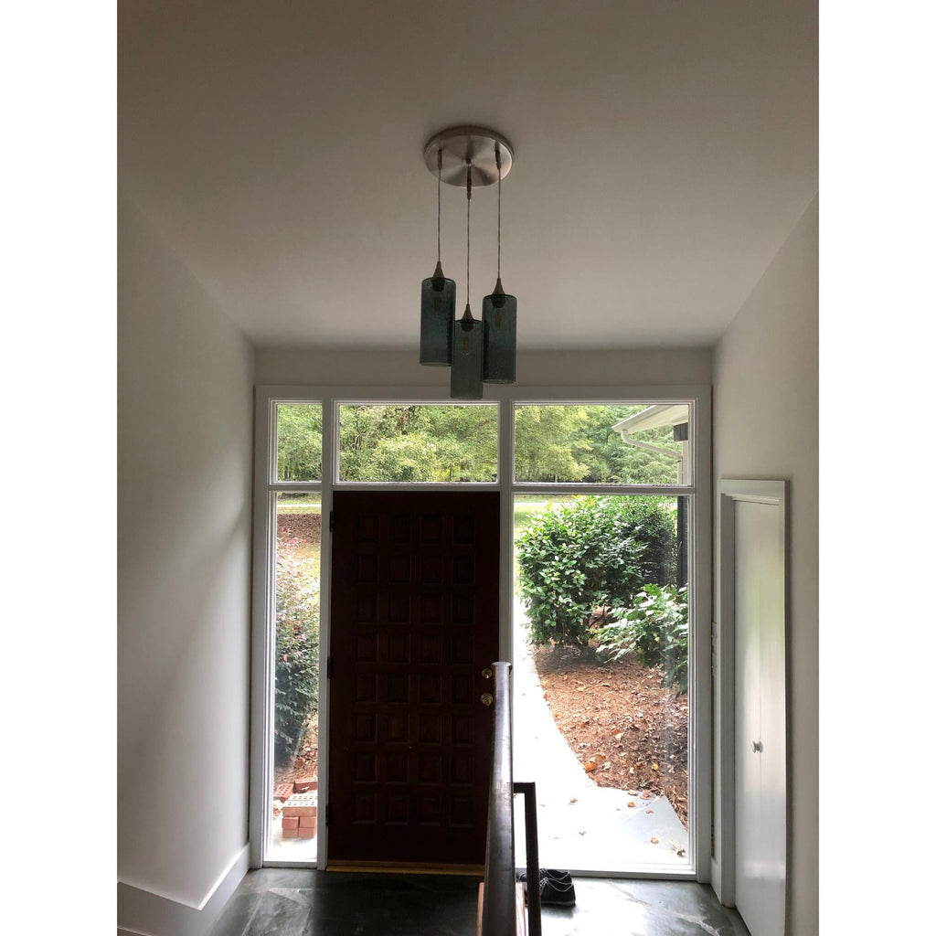 515 3 Pendant Cascade Chandelier-Glass-Bicycle Glass Co-Matte Black - 4ft Cord-Lunar-Steel Blue-Bicycle Glass Co