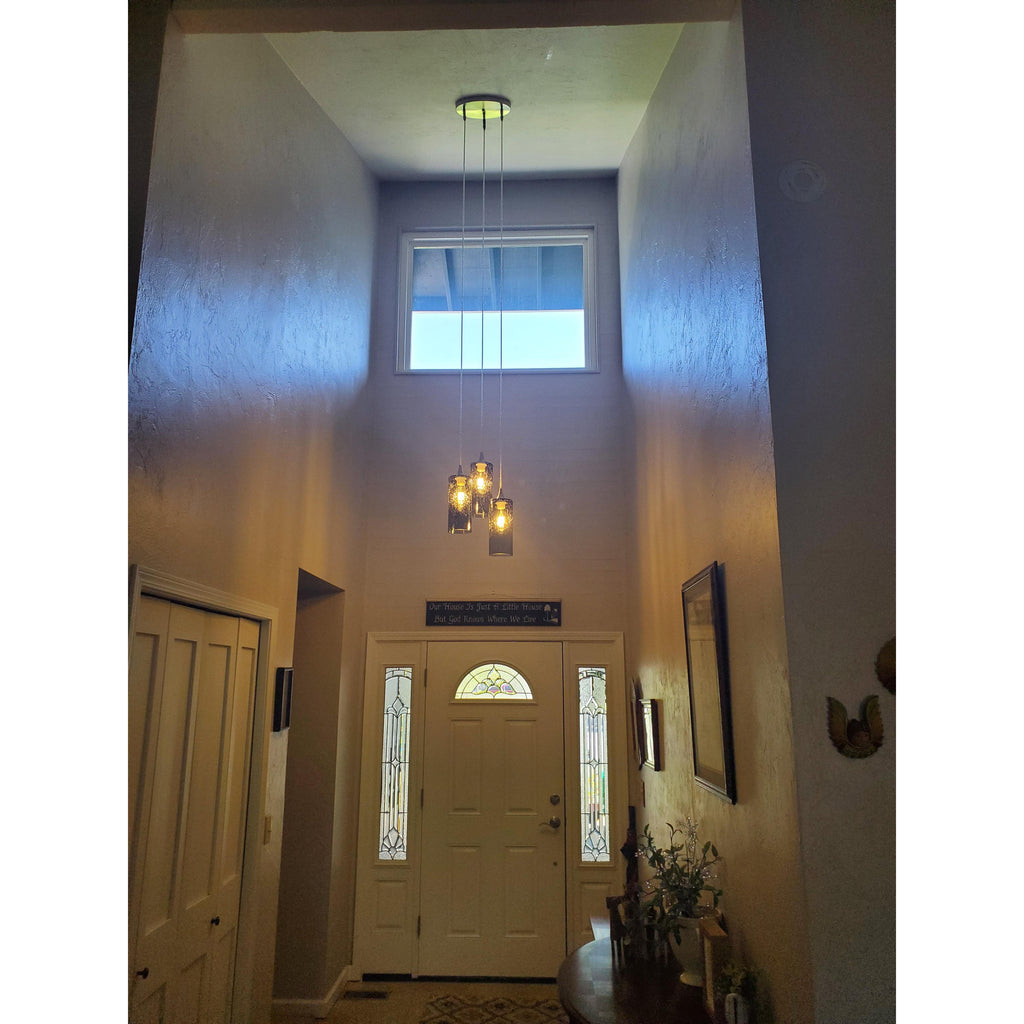 515 3 Pendant Cascade Chandelier-Glass-Bicycle Glass Co-Matte Black - 4ft Cord-Lunar-Steel Blue-Bicycle Glass Co