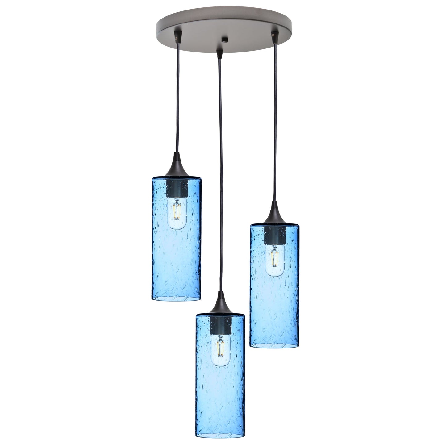 515 3 Pendant Cascade Chandelier-Glass-Bicycle Glass Co - Hotshop-Antique Bronze - 4ft Cord-Lunar-Steel Blue-Bicycle Glass Co