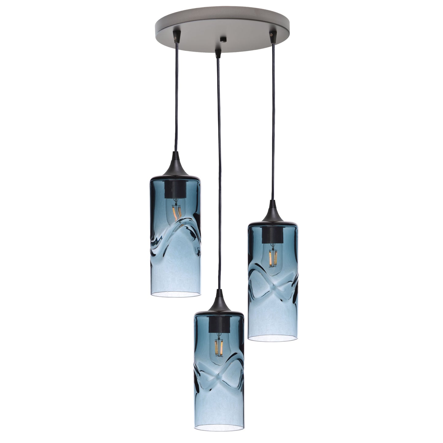 515 3 Pendant Cascade Chandelier-Glass-Bicycle Glass Co - Hotshop-Antique Bronze - 4ft Cord-Swell-Slate Gray-Bicycle Glass Co