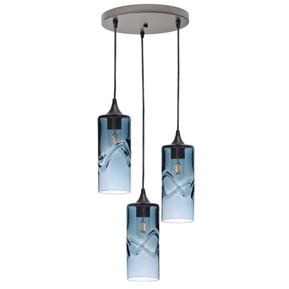 515 3 Pendant Cascade Chandelier-Glass-Bicycle Glass Co - Hotshop-Antique Bronze - 4ft Cord-Swell-Slate Gray-Bicycle Glass Co