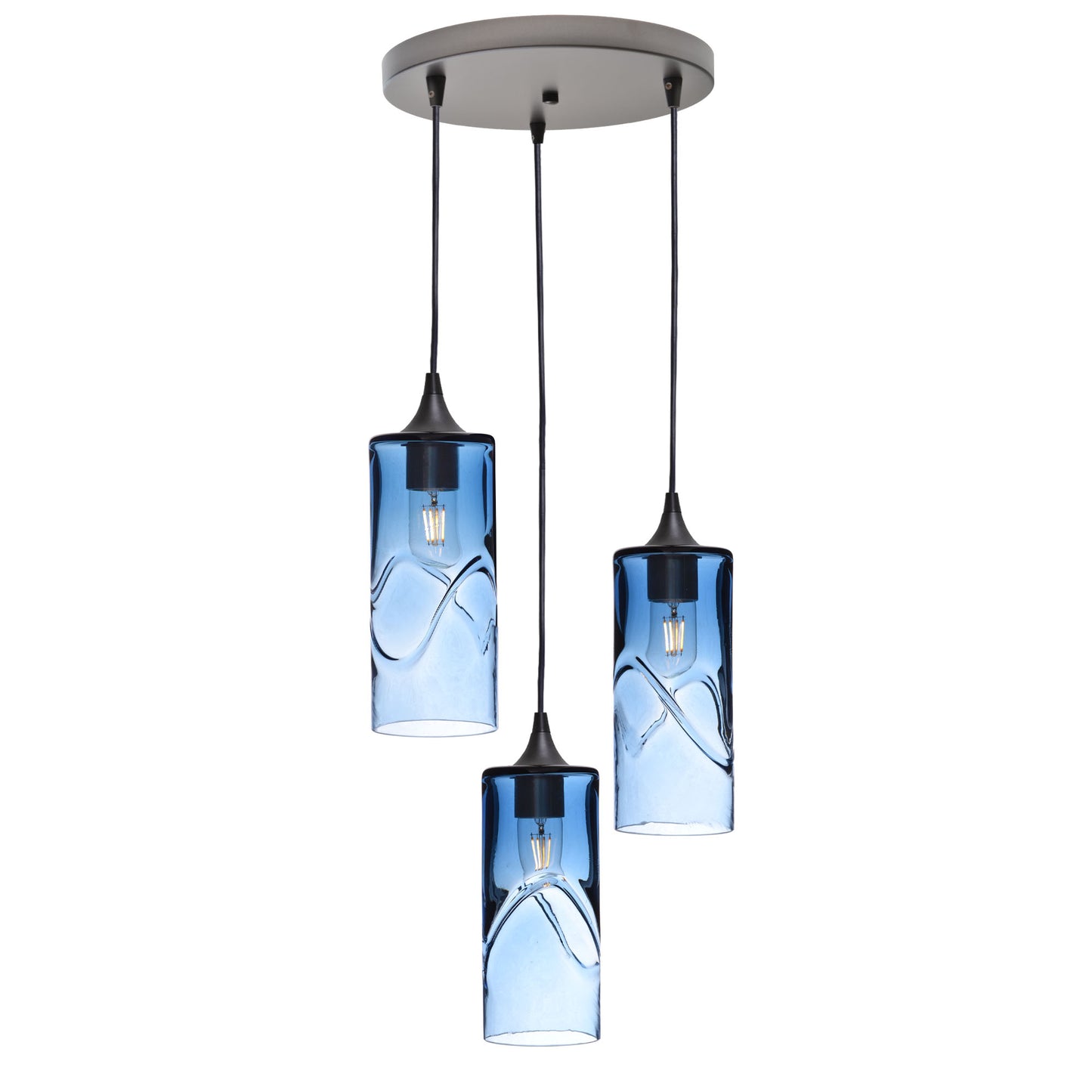 515 3 Pendant Cascade Chandelier-Glass-Bicycle Glass Co - Hotshop-Antique Bronze - 4ft Cord-Swell-Steel Blue-Bicycle Glass Co