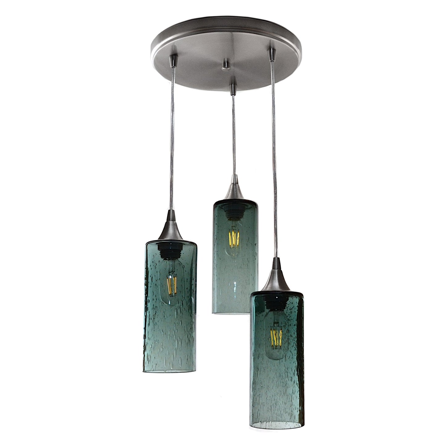 515 3 Pendant Cascade Chandelier-Glass-Bicycle Glass Co - Hotshop-Brushed Nickel - 4ft Cord-Lunar-Slate Gray-Bicycle Glass Co