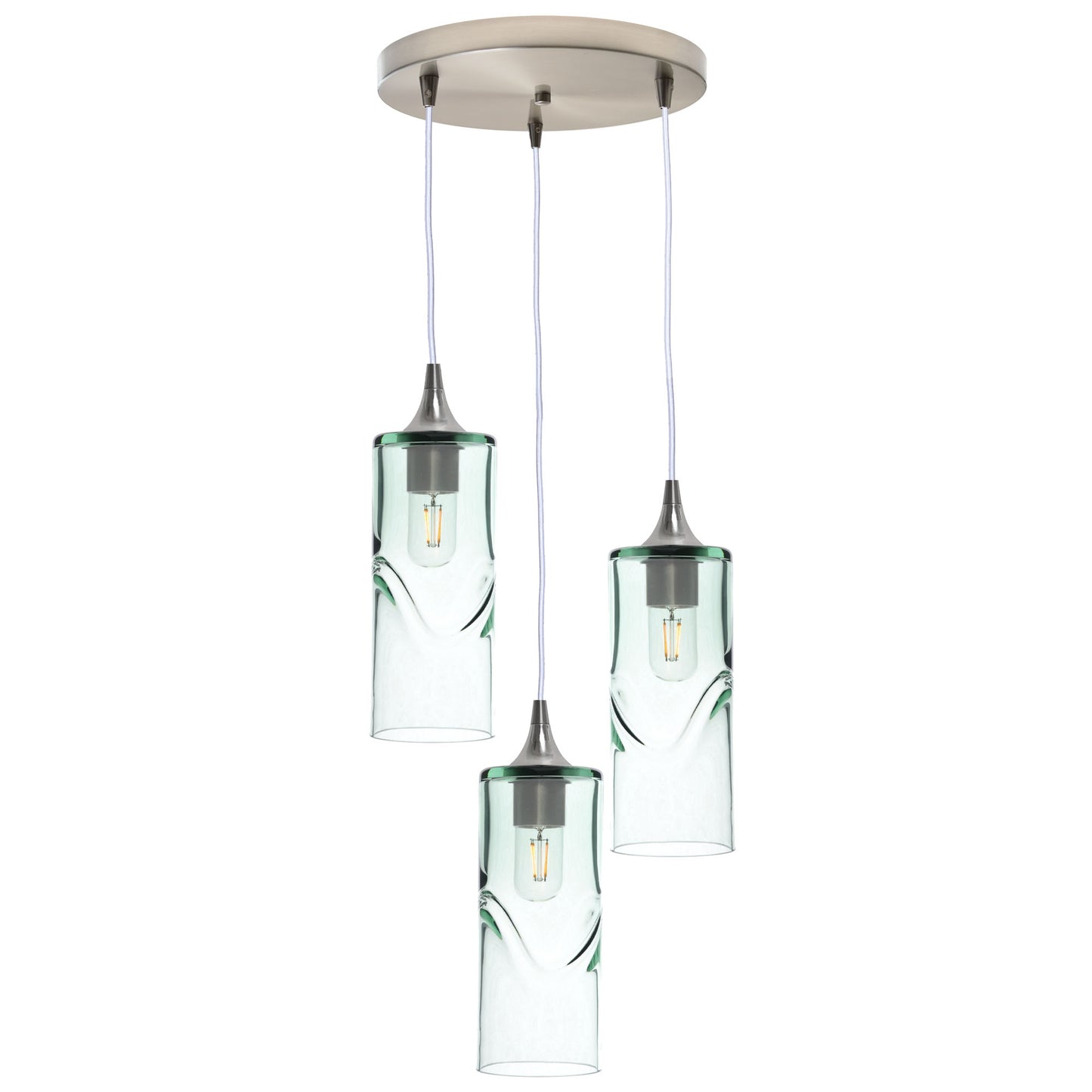 515 3 Pendant Cascade Chandelier-Glass-Bicycle Glass Co - Hotshop-Brushed Nickel - 4ft Cord-Swell-Eco Clear-Bicycle Glass Co