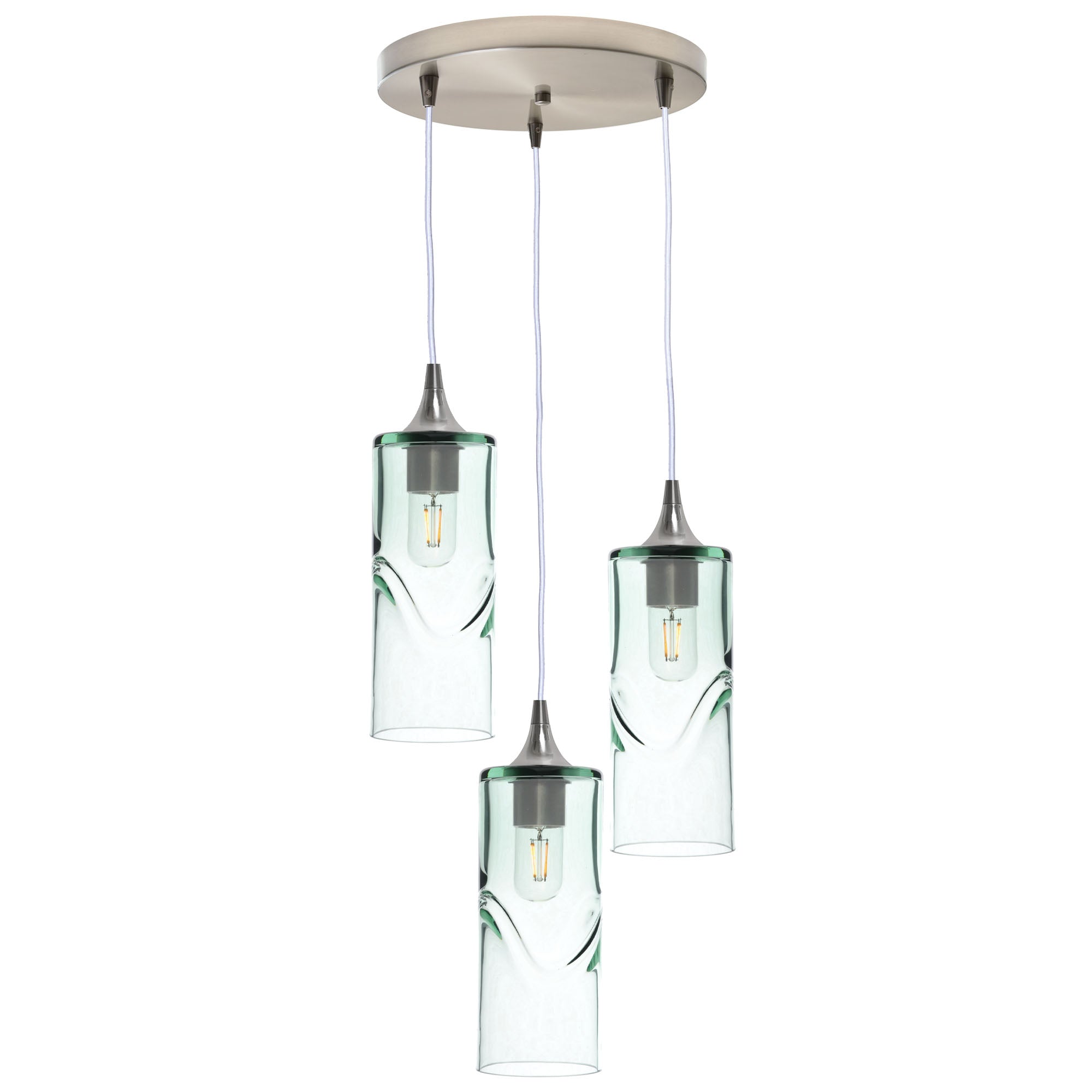 515 3 Pendant Cascade Chandelier-Glass-Bicycle Glass Co - Hotshop-Brushed Nickel - 4ft Cord-Swell-Eco Clear-Bicycle Glass Co