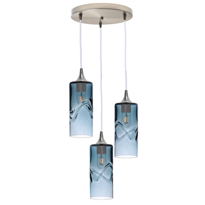 515 3 Pendant Cascade Chandelier-Glass-Bicycle Glass Co - Hotshop-Brushed Nickel - 4ft Cord-Swell-Slate Gray-Bicycle Glass Co