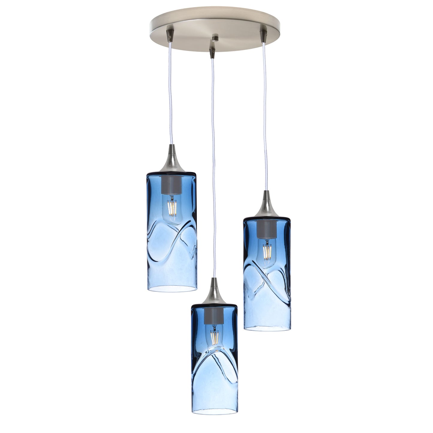 515 3 Pendant Cascade Chandelier-Glass-Bicycle Glass Co - Hotshop-Brushed Nickel - 4ft Cord-Swell-Steel Blue-Bicycle Glass Co