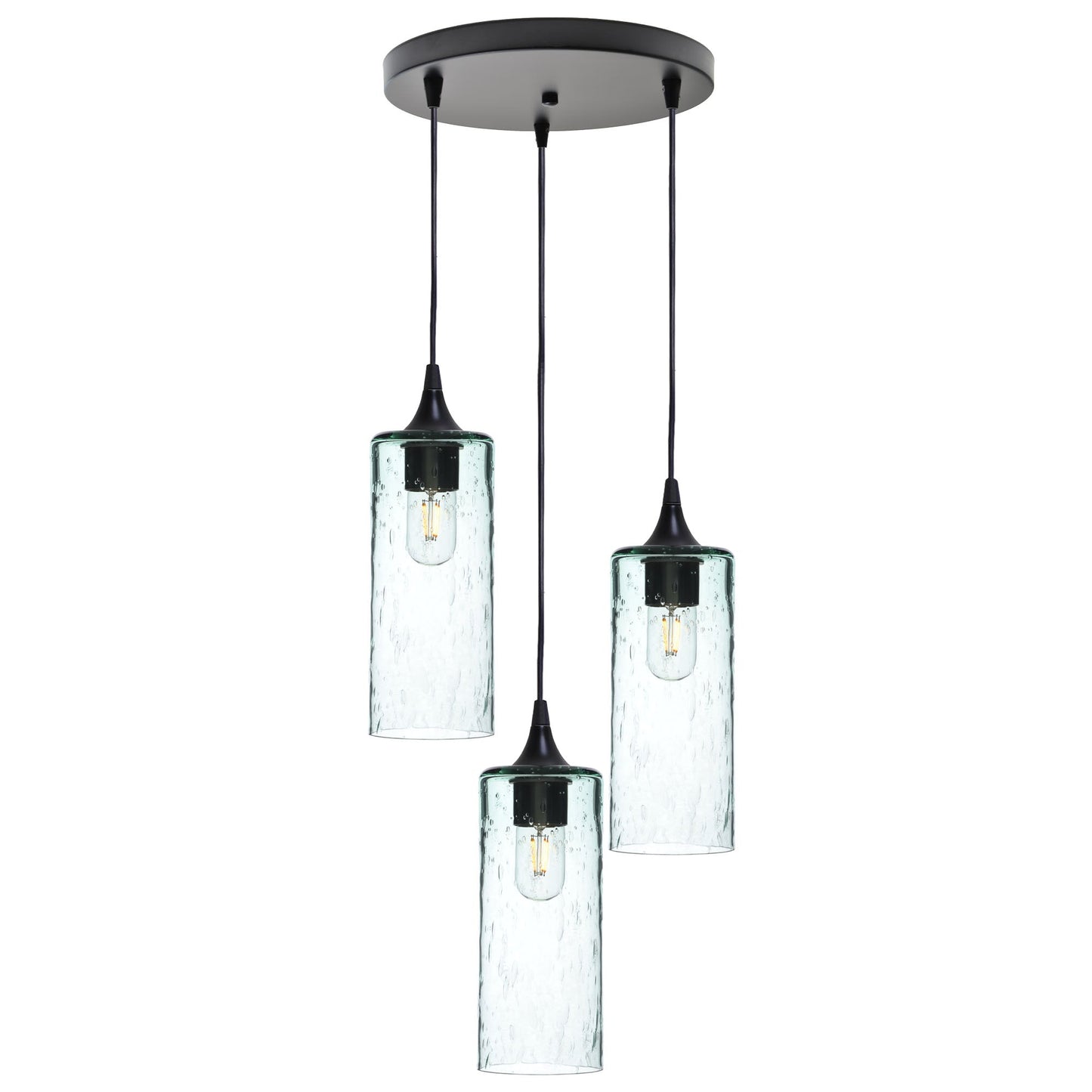 515 3 Pendant Cascade Chandelier-Glass-Bicycle Glass Co - Hotshop-Matte Black - 4ft Cord-Lunar-Eco Clear-Bicycle Glass Co
