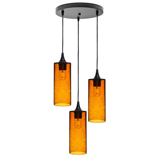 515 3 Pendant Cascade Chandelier-Glass-Bicycle Glass Co - Hotshop-Matte Black - 4ft Cord-Lunar-Golden Amber-Bicycle Glass Co