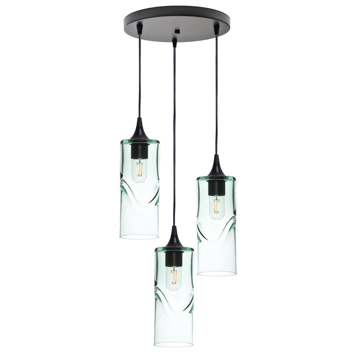 515 3 Pendant Cascade Chandelier-Glass-Bicycle Glass Co - Hotshop-Matte Black - 4ft Cord-Swell-Eco Clear-Bicycle Glass Co