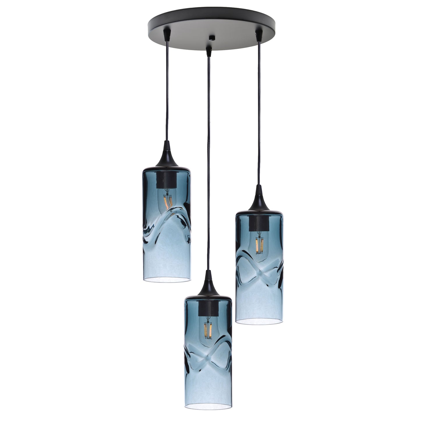 515 3 Pendant Cascade Chandelier-Glass-Bicycle Glass Co - Hotshop-Matte Black - 4ft Cord-Swell-Slate Gray-Bicycle Glass Co