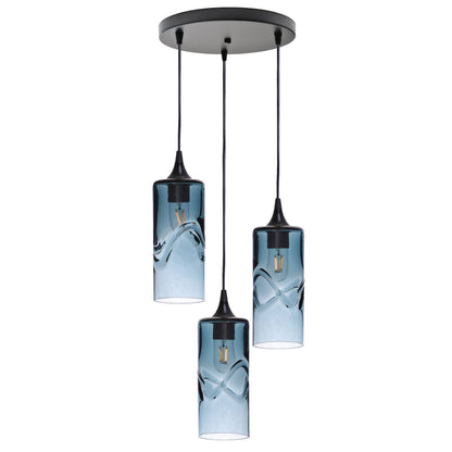 515 3 Pendant Cascade Chandelier-Glass-Bicycle Glass Co - Hotshop-Matte Black - 4ft Cord-Swell-Slate Gray-Bicycle Glass Co