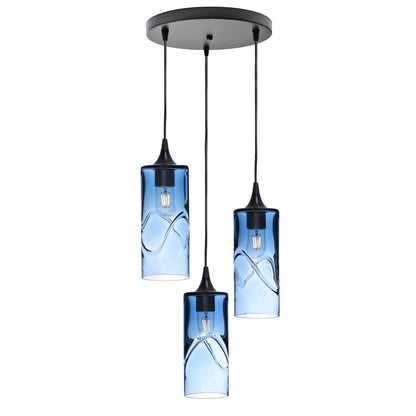 515 3 Pendant Cascade Chandelier-Glass-Bicycle Glass Co - Hotshop-Matte Black - 4ft Cord-Swell-Steel Blue-Bicycle Glass Co